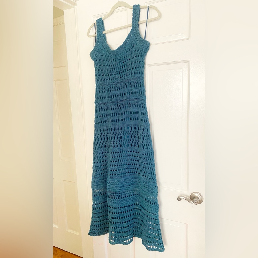 Vince. Italian Teal Crochet Dress